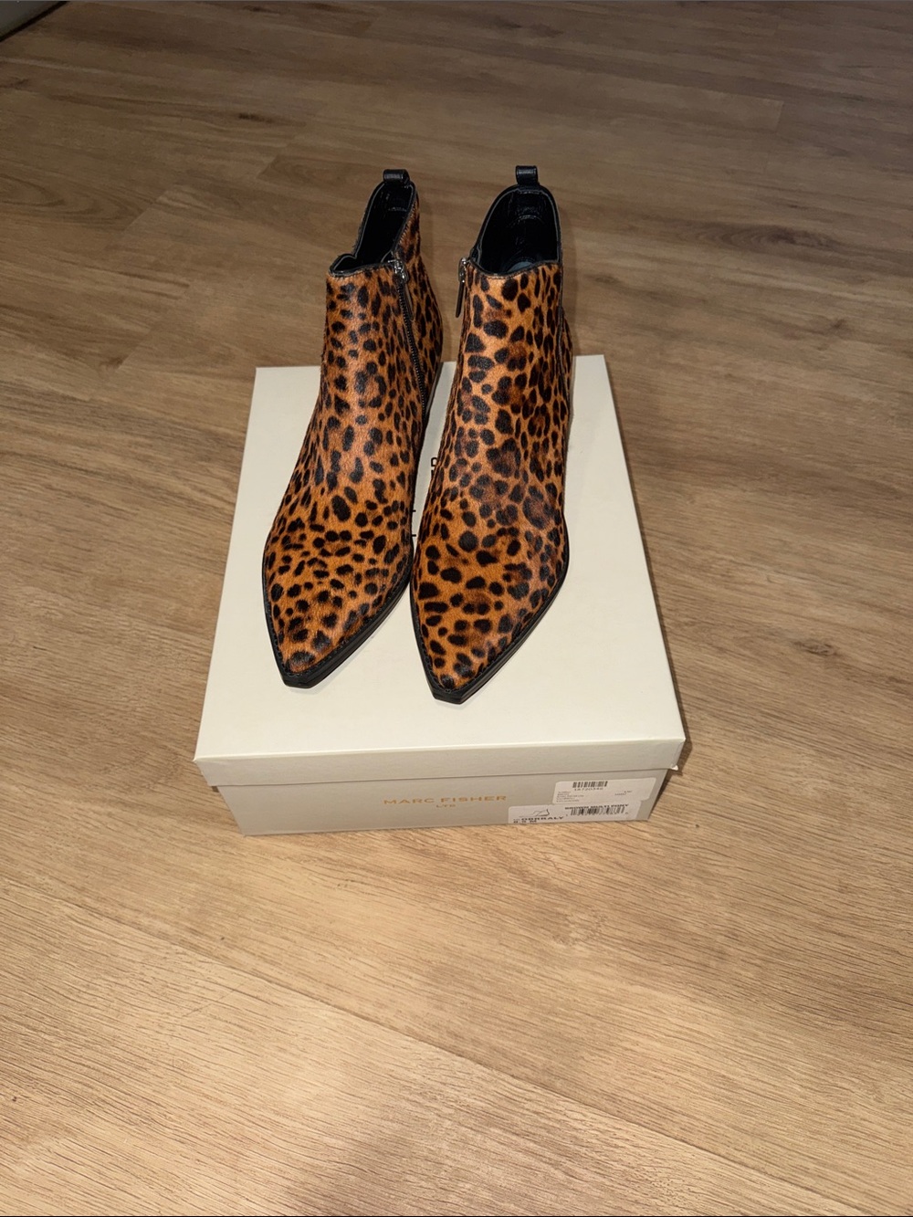 Marc Fisher Leopard-Pattern calf hair leather Pointed Toe Ankle Boots